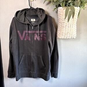 VANS Mens Medium Gray Long Sleeves Full Zip Logo Hoodie Sweatshirt Off The Wall